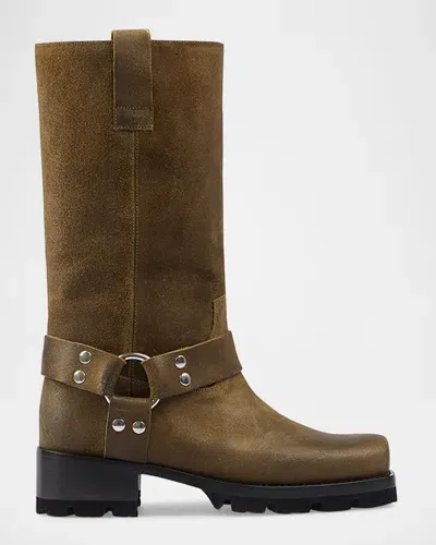 Paris Texas Roxy Suede Harness Winter Moto Boots In Brown