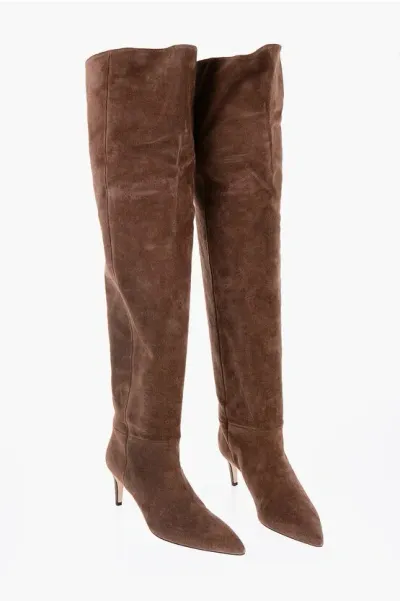 Paris Texas Suede Over The Knee Boots With Point Toe 7cm In Burgundy