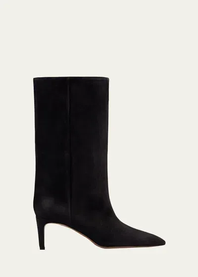 Paris Texas Suede Stiletto Mid Boots In Off Black