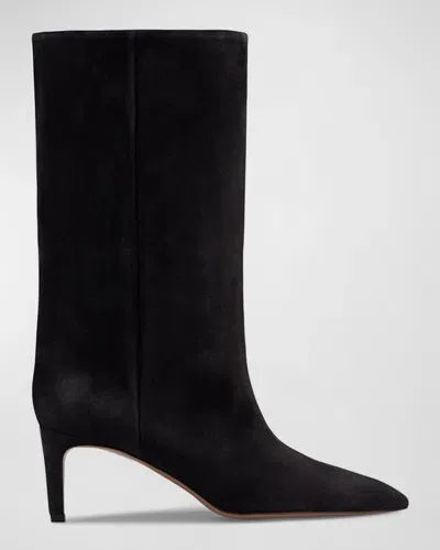 Paris Texas Suede Stiletto Mid Boots In Off Black