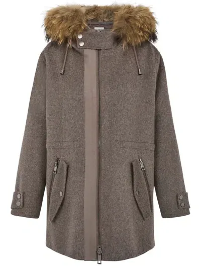 P.a.r.o.s.h Beige Coat With Fur Border In Brown