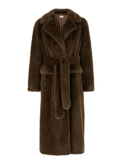 P.a.r.o.s.h Brown Single-breasted Coat With Matching Belt In Cruelty-free Shearling Woman