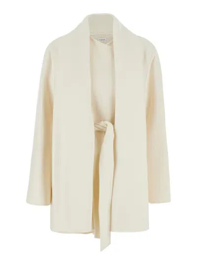 P.a.r.o.s.h Double-breasted Cream White Coat With Tie-up Collar In Heavy Fabric Woman