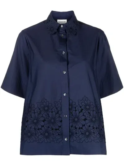 P.a.r.o.s.h Floral-embroidered Short-sleeve Shirt In Blau