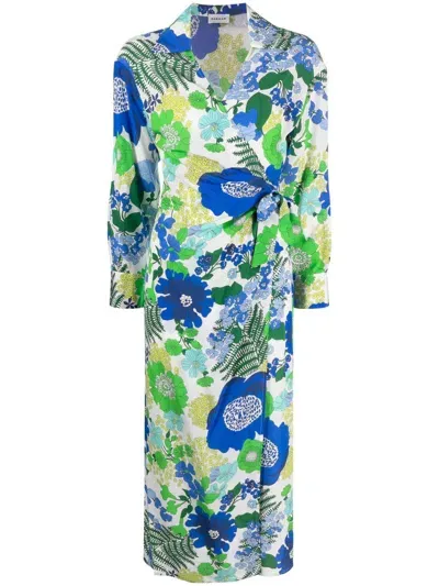 P.a.r.o.s.h Floral-print Wrap Midi Dress In Weiss