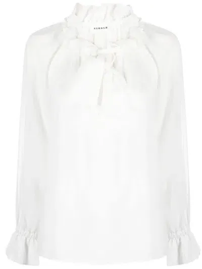 P.a.r.o.s.h Ruffled Neck-tie Blouse In White