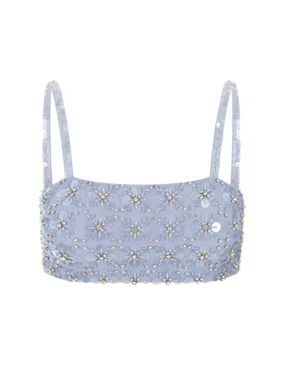 P.a.r.o.s.h Light Blue Full Sequins Ginny Top In Azzurro Polvere