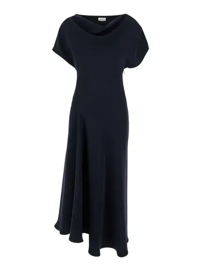 P.a.r.o.s.h Midi Blue Dress With Draped Neckline In Fabric Woman