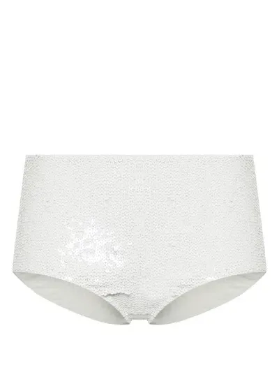 P.a.r.o.s.h Sequined High-waisted Bikini Bottoms In White