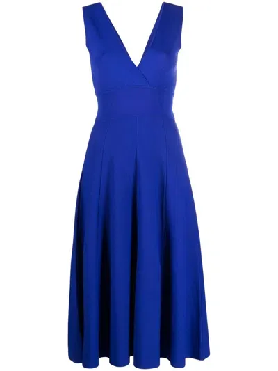 P.a.r.o.s.h V-neck Flared Midi Dress In Blau