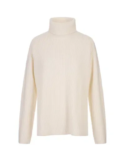 P.a.r.o.s.h Want High Neck Sweater In White Ribbed Cashmere In Cream