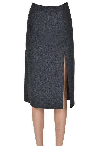 P.a.r.o.s.h Wool Pencil Skirt In Charcoal