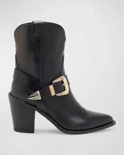 Partlow Charlotte Leather Buckle Western Booties In Nero