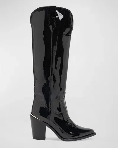 Partlow Coco Patent Western Knee Boots In Nero