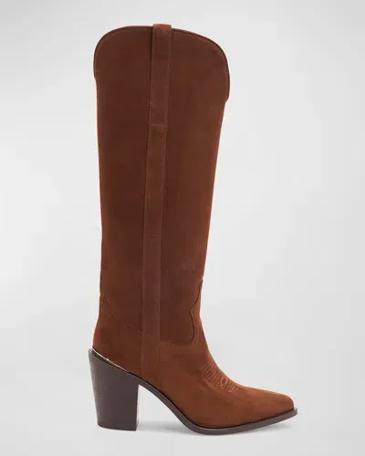 Partlow Leigh Anne Suede Western Knee Boots In Cioccolato