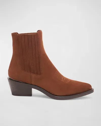 Partlow Loulou Suede Western Chelsea Booties In Cioccolato