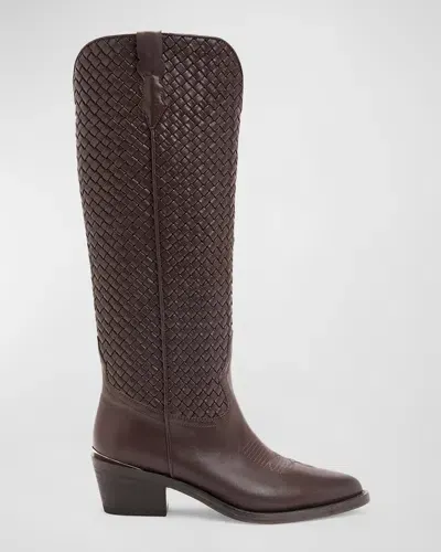 Partlow Tennyson Woven Leather Western Boots In Espresso