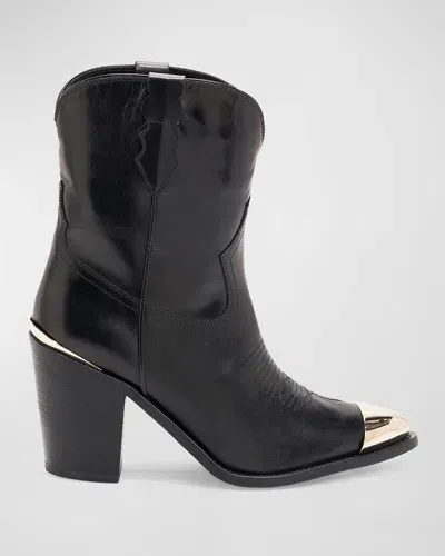 Partlow Tina Leather Metal-toe Western Booties In Nero