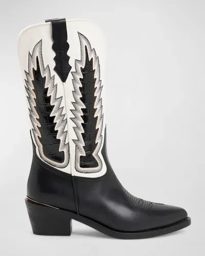 Partlow Whitney Mixed Leather Western Boots In Nerobianco