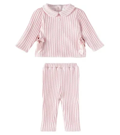 Patachou Baby Bow-detail Knitted Top And Pants Set In Dusty Pink