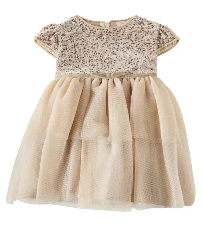 Patachou Baby Embellished Velour And Tulle Dress In Beige