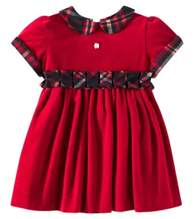 Patachou Baby Tartan Cotton Velvet Dress In Red