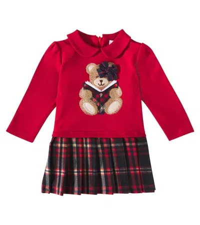 Patachou Baby Tartan-trimmed Cotton Dress In Red