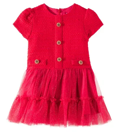 Patachou Baby Tulle And Tweed Dress In Red