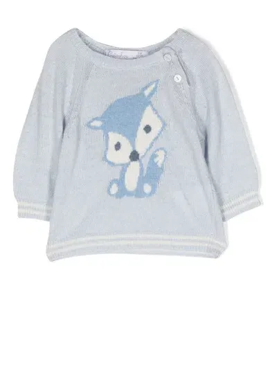 Patachou Babies' Brushed-knit Fox Jumper In Blue