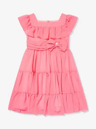 Patachou Kids' Bow-detail Tiered Chiffon Dress In Pink