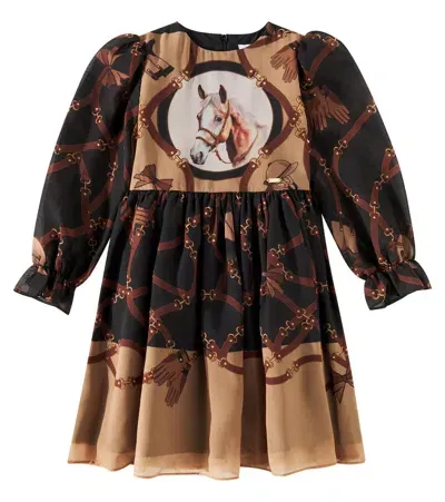 Patachou Kids' Printed Dress In Brown