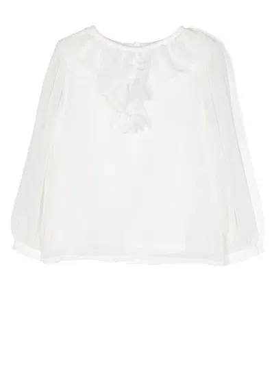 Patachou Kids' Ruffled-collar Chiffon Blouse In White