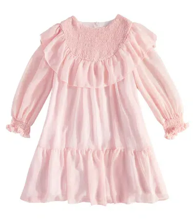 Patachou Kids' Ruffled Shirred Chiffon Dress In Pink