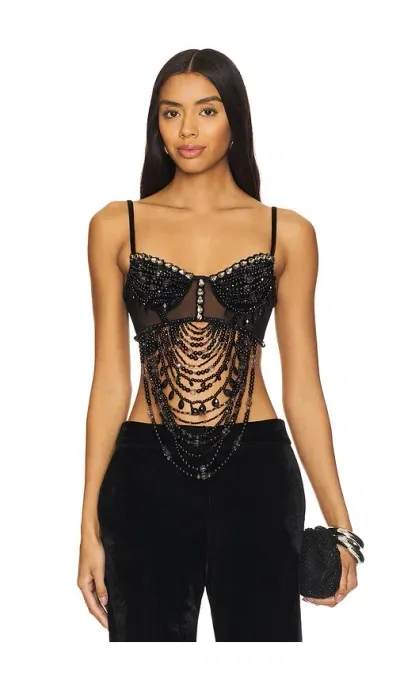 Patbo Beaded Velvet Lace Bralette In Black