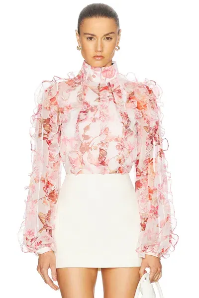 Patbo Floral Haze Ruffle Blouse In Vapor