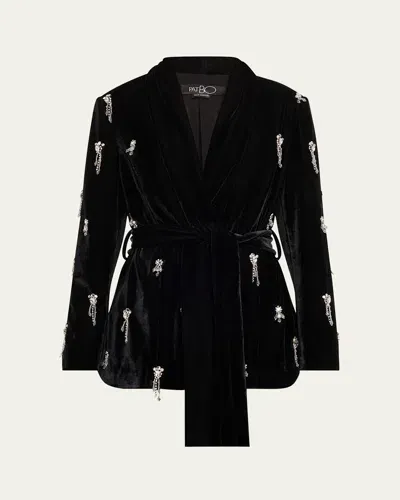 Patbo Hand-beaded Velvet Kimono Jacket In Black