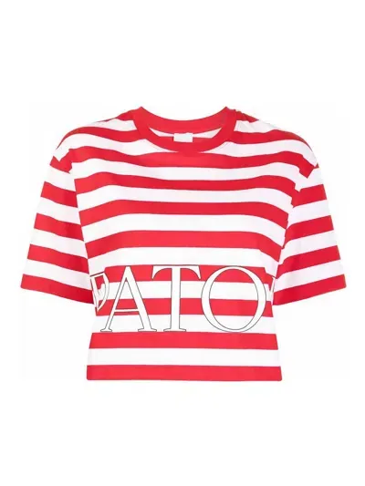 Patou Breton Stripe Cropped T-shirt Clothing In Red