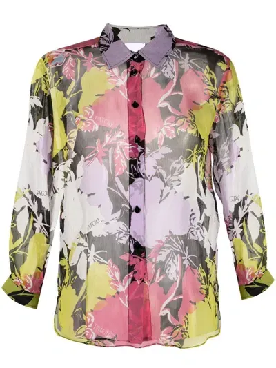 Patou Floral Print Sheer Blouse In Pink