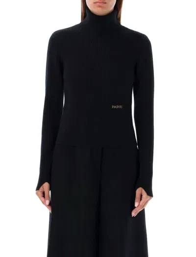 Patou High Neck Knit Patch Logo In Black