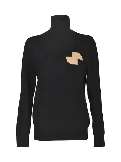 Patou High Neck Logo Sweater In Black