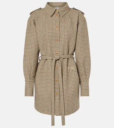 Patou Houndstooth Flannel Shirt Dress In Brown