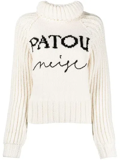 Patou Intarsia-knit Logo Jumper In Weiss