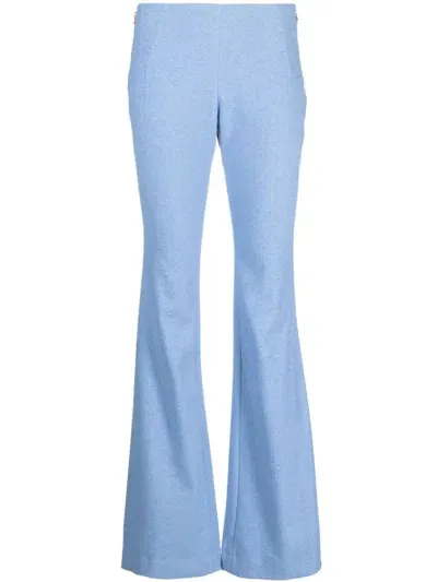 Patou Linen-blend Flared Trousers In Blue