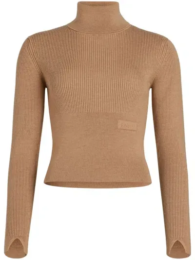 Patou Merino-cashmere Rollneck Sweater In Beige