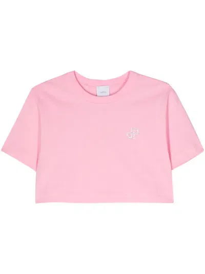 Patou Logo-embellished Cotton Cropped T-shirt In Pink