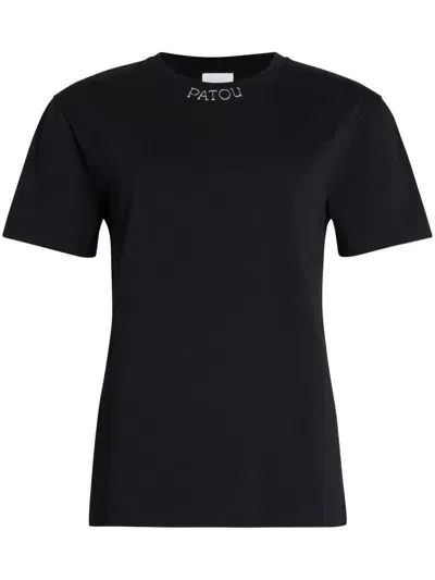 Patou Logo-embroidered Collar T-shirt In Black