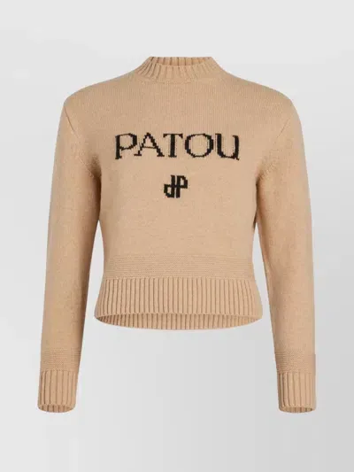 Patou Embroidered-logo Knit Jumper In Brown