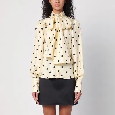 Patou Polka Dot Silk Blouse With Bow In Neutrals