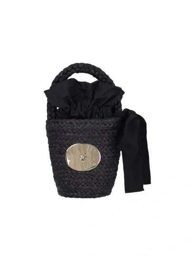 Patou Raffia Bucket Bag In Black  