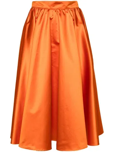 Patou Satin Flared Midi Skirt In Orange